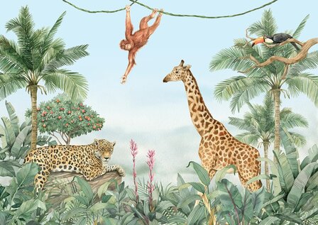 Jungle Dieren onder Palmen fotobehang