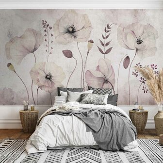 Aquarel fotobehang Papaver bloemen