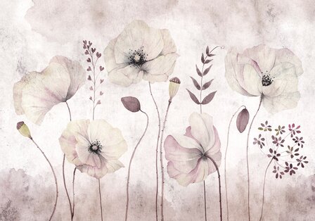 Aquarel fotobehang Papaver bloemen