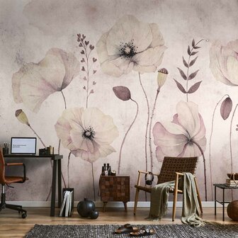 Aquarel fotobehang Papaver bloemen