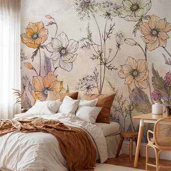 Aquarel Veldbloemen fotobehang