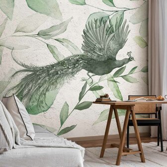 Botanisch fotobehang Pauw in Groen