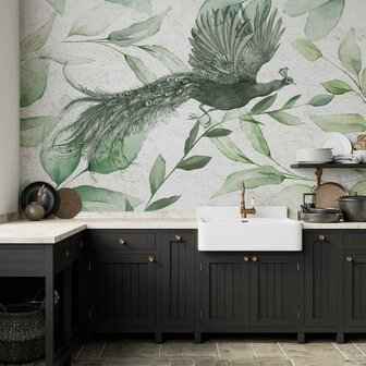 Botanisch fotobehang Pauw in Groen