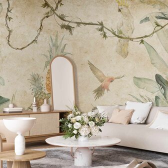 Tropisch botanisch fotobehang met vogels