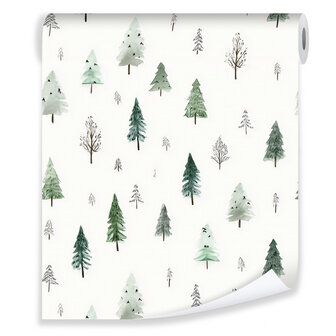 Vliesbehang - Aquarel Bos Bomen
