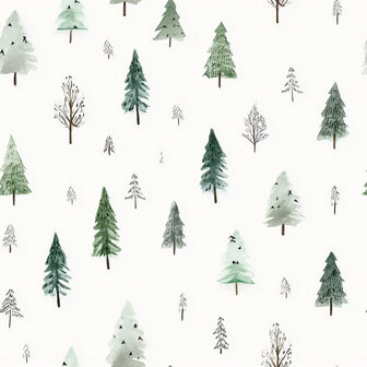 Vliesbehang - Aquarel Bos Bomen