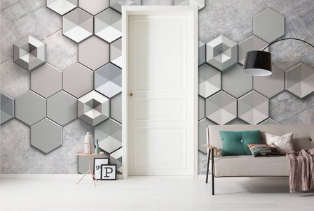 Hexagon Concrete fotobehang Komar