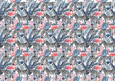 Zebra en Flamingo fotobehang