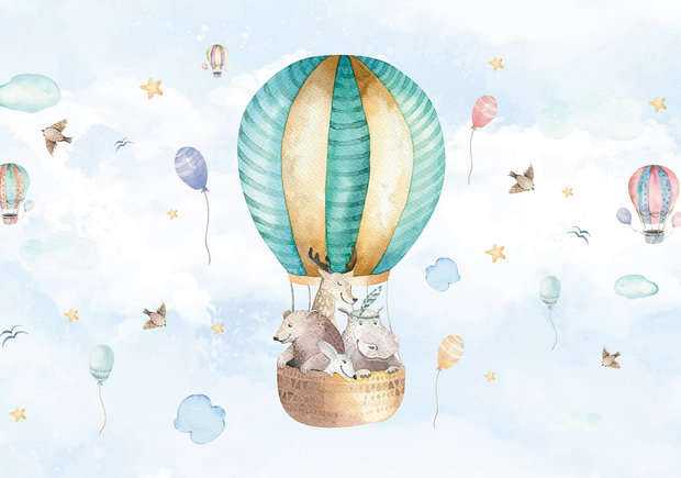 Luchtballon met dieren behang