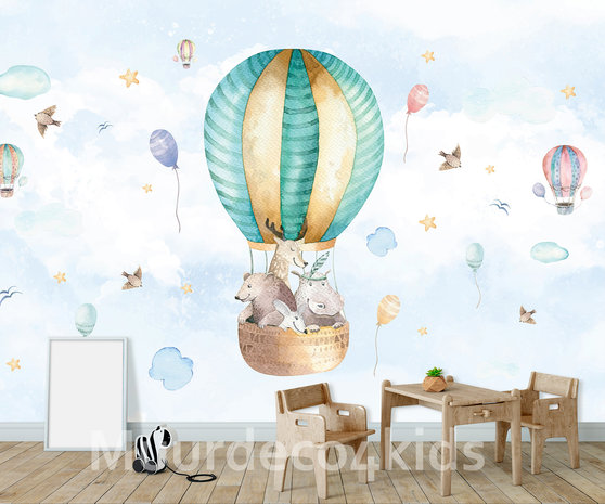 Luchtballon met dieren behang