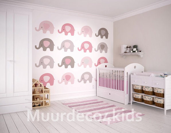 Babykamer vlies behang Roze Olifantjes L