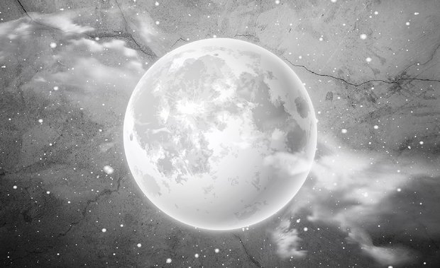 Maan op Beton fotobehang zwart-wit