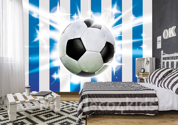 Voetbal fotobehang Blauw Wit