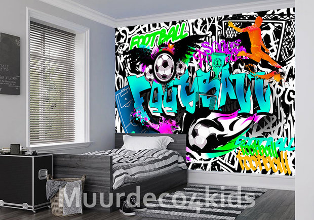 Voetbal Graffiti fotobehang BLAUW