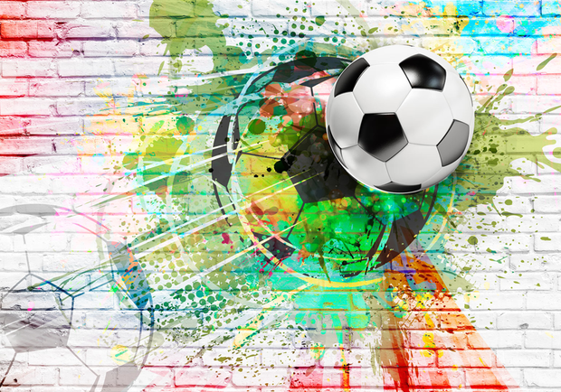 Voetbal op muur I Graffiti vliesbehang