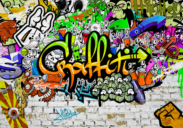 Graffiti Muur fotobehang Geel