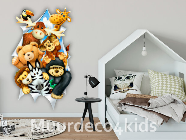 Jungle 3D muursticker Knuffeldieren Lang