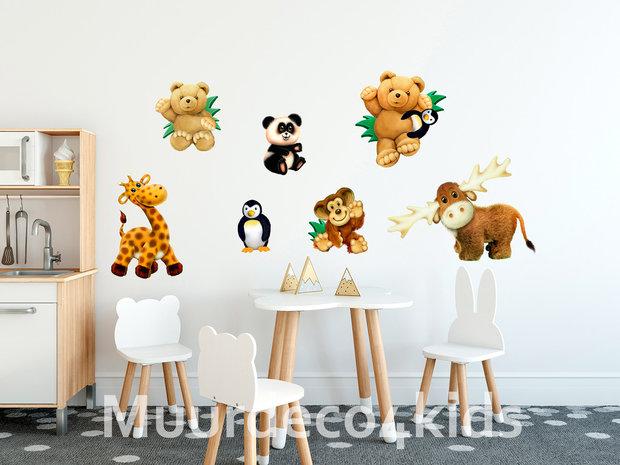 Jungle muurstickers Knuffeldieren set II