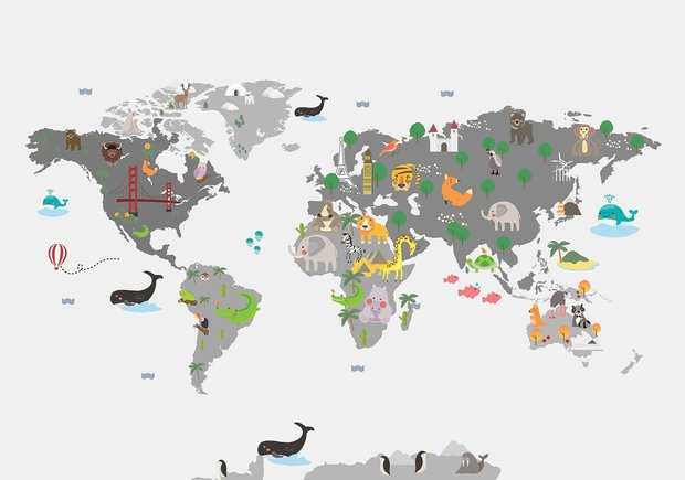 Kinderkamer Wereldkaart behang Grijs