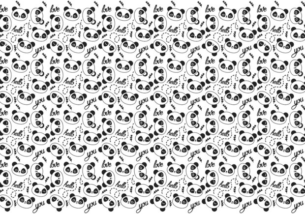 Pandaberen behang zwart wit