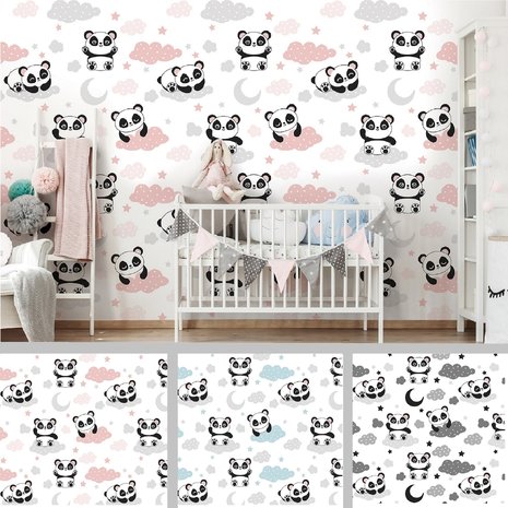 vloeistof genie wang Baby Panda behang kinderkamer | Muurdeco4kids