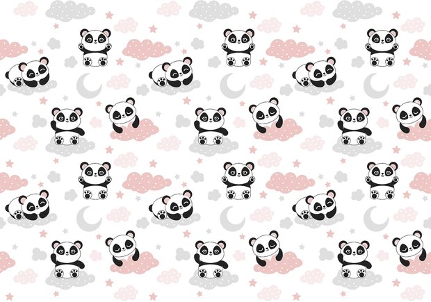 Baby Panda behang roze kinderkamer