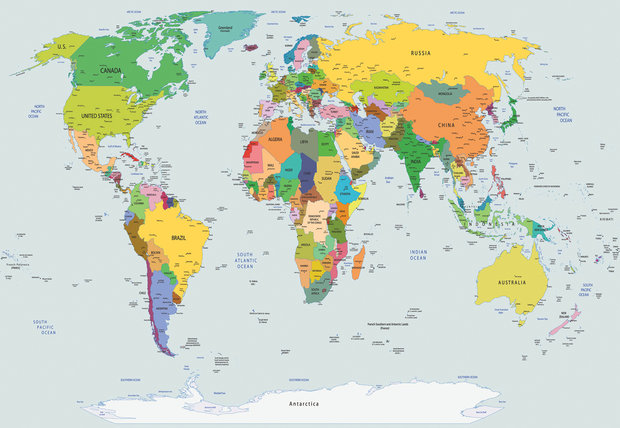 Kleurrijke Wereldkaart behang