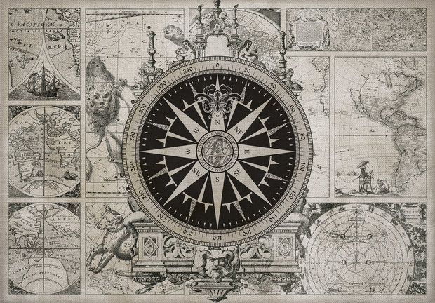 Vintage wereldkaart behang met kompas