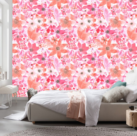 Perth impliceren tiener Fleurige aquarel bloemen behang | Muurdeco4kids