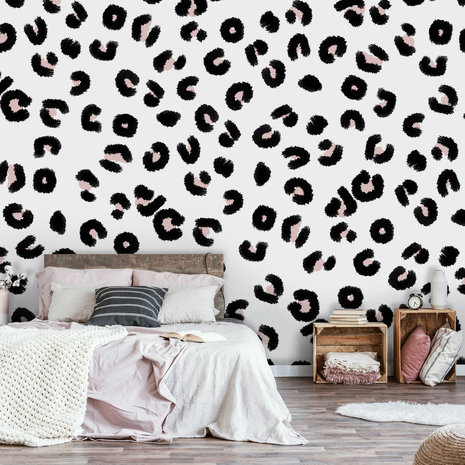 zand Jaar oosters Panterprint behang zwart wit | Muurdeco4kids