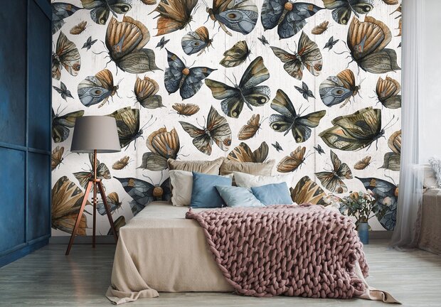 Grote vlinders behang slaapkamer