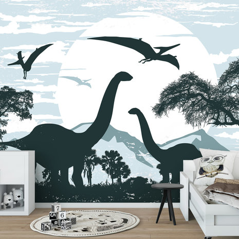 Dinosaurus behang Blauw 2