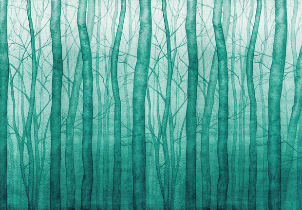 Aquarel bos behang Groen