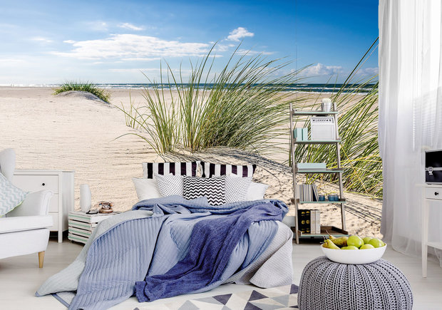 Strand en helmgras behang slaapkamer