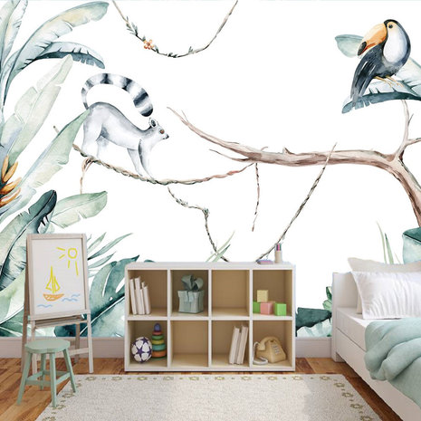 Aquarel Jungle Paradise behang kinderkamer