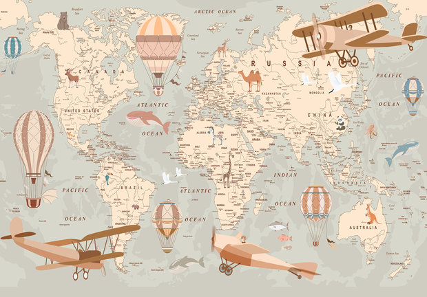 Vintage wereldkaart behang kinderkamer