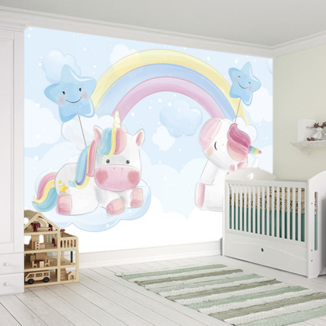 Eenhoorn behang Pastel Blauw babykamer