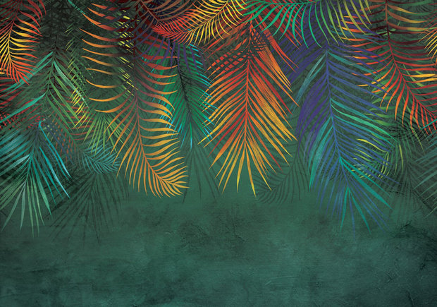 Hangende palmbladeren behang Groen