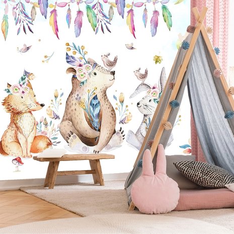 Aquarel Dieren behang kinderkamer