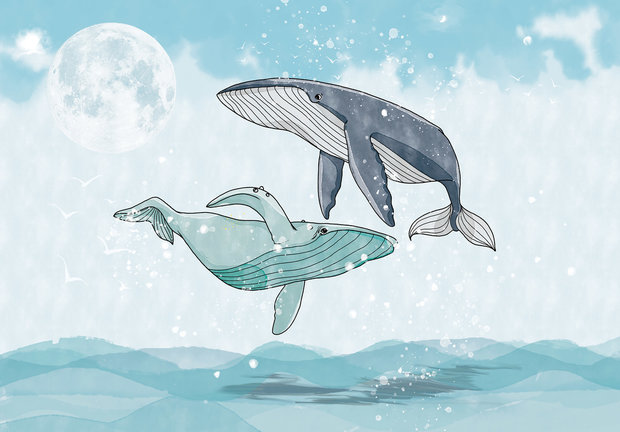 Blauwe Walvissen behang