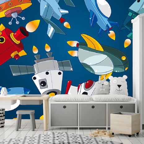 Kinderkamer behang Space ships