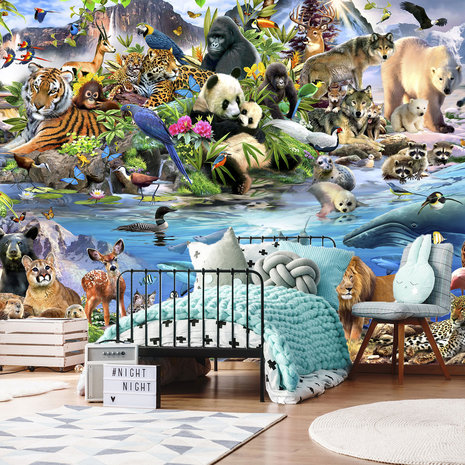 Blanco Compliment opwinding Dieren behang Wildlife | Muurdeco4kids