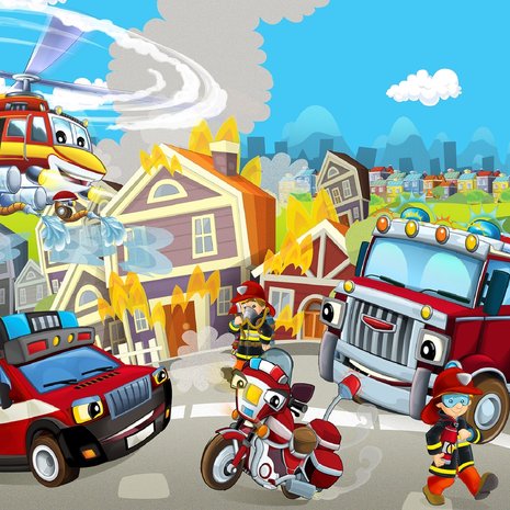 Brandweer behang brandweerauto kinderkamer