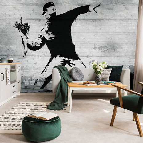 Ga wandelen Peuter Middel Banksy - Flower Bomber behang | Muurdeco4kids