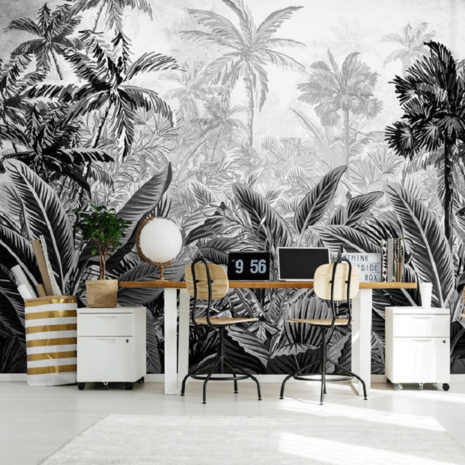 Botanisch behang Jungle Zwart-Wit