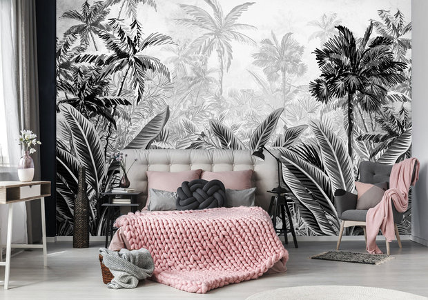 Botanisch behang Jungle Zwart-Wit