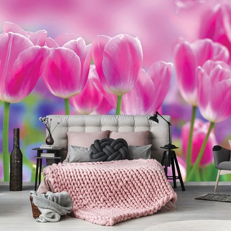 Roze tulpen behang