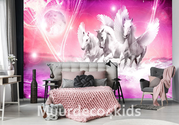 Pegasus paarden behang roze