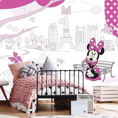 gemakkelijk klep donderdag Minnie Mouse in Parijs fotobehang | Muurdeco4kids