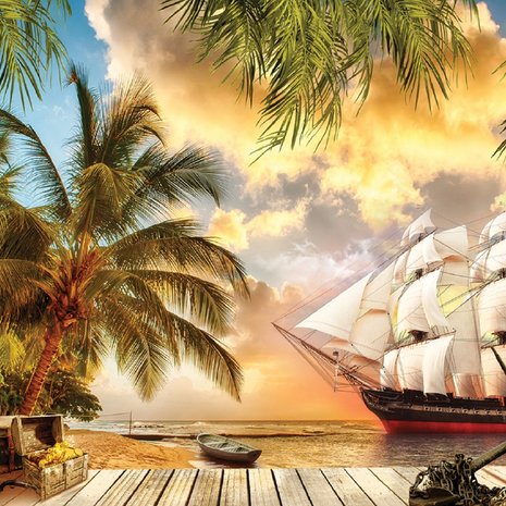 Piraten behang met zeilschip